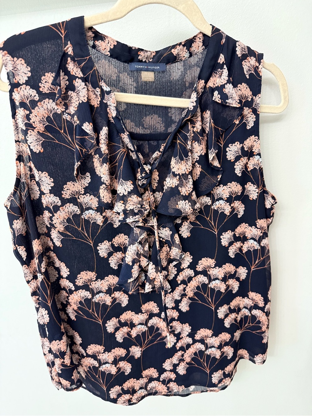 Tommy Hilfiger Navy Floral Ruffle Tie-Front Camisole